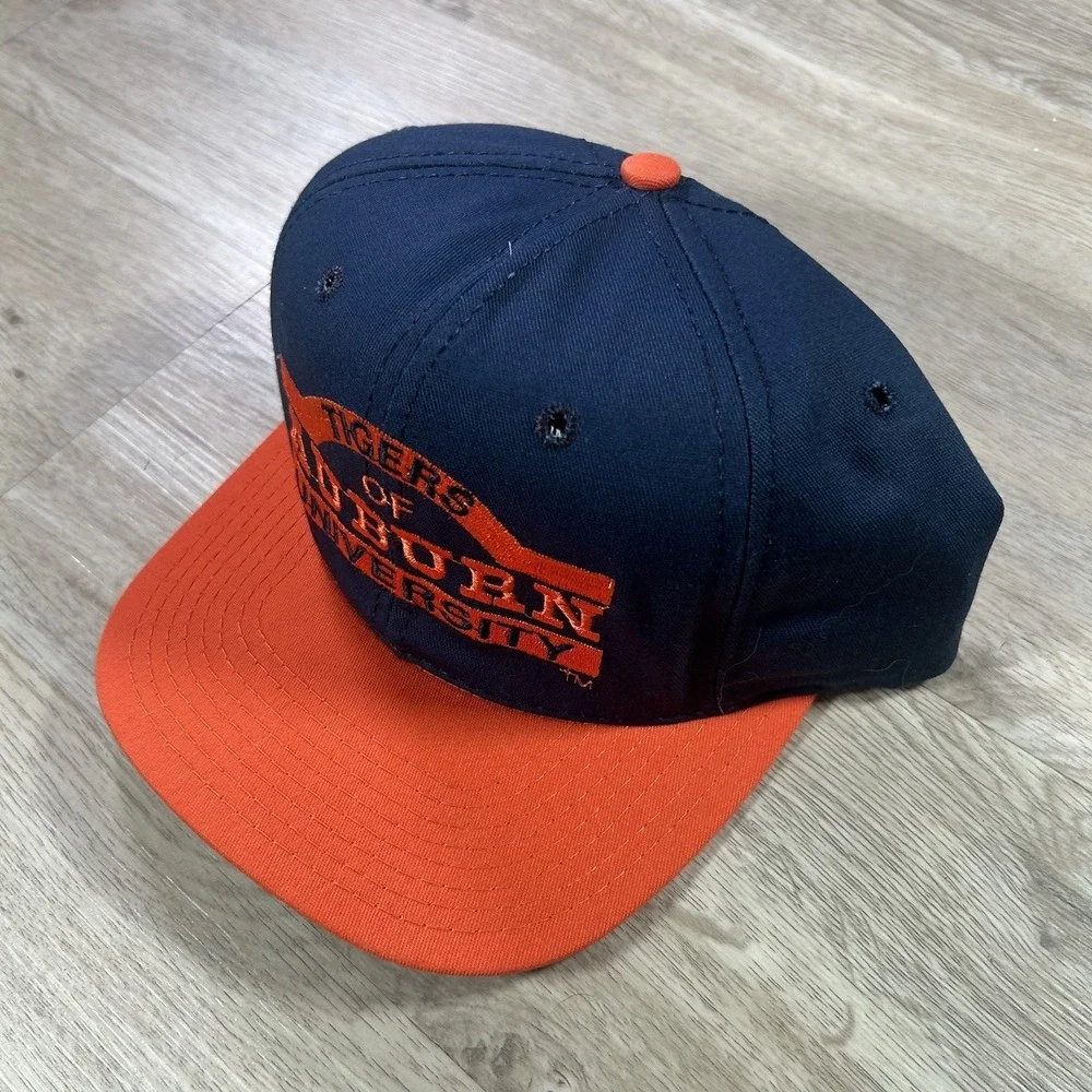 VTG Auburn Tigers Snapback Hat College NCAA Blue Orange P Cap Made in USA